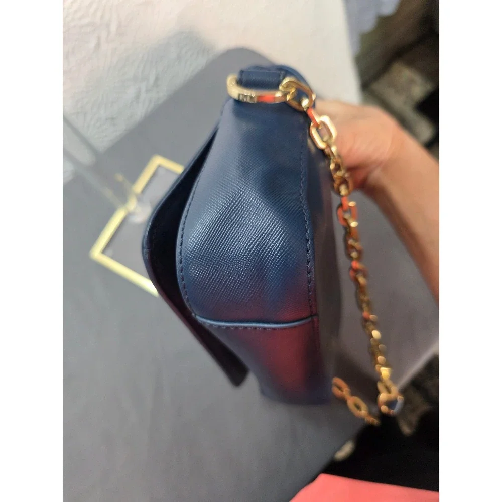 Tory Burch Robinson Patchwork Bag Womens Small Navy Blue Excellent Crossbody